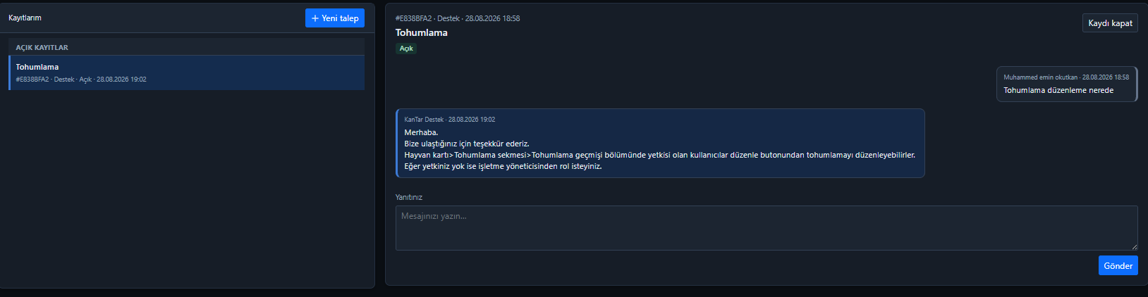 Destek kaydı