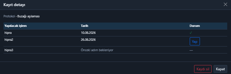 Protokol işlem tamamlama