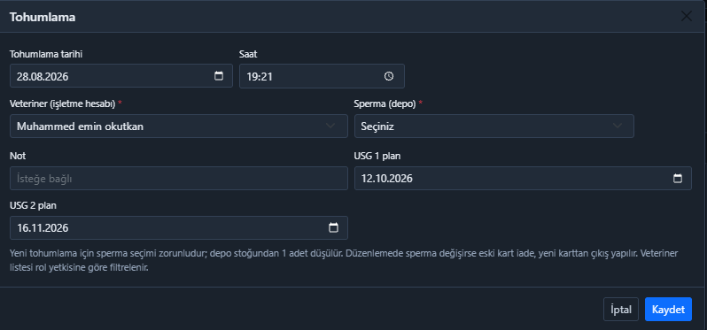 Tohumlama ekle penceresi