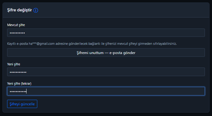 Şifre değiştirme